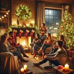 Illustration einer festlichen Weihnachtsszene mit Tannenbaum